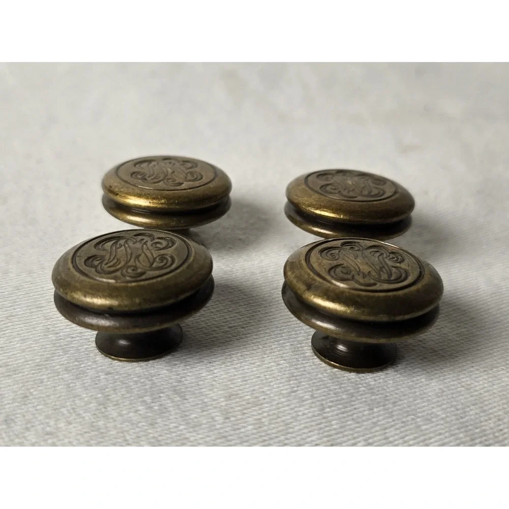 4 Brass-tone Vintage Swirl Patterned Cabinet Knobs 1